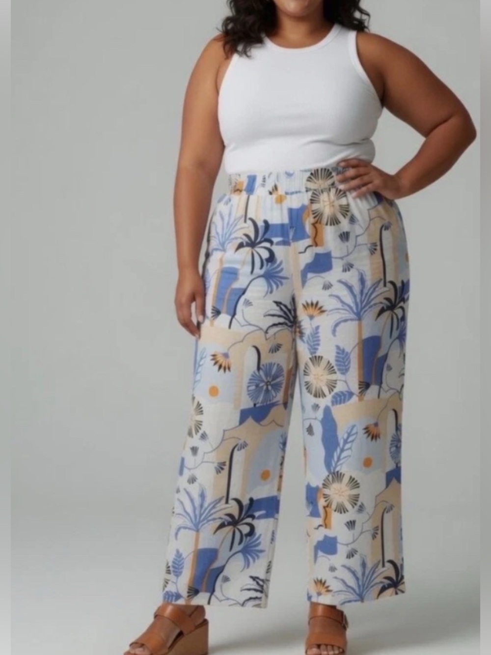Nicole Miller New York Womens %100 
Linen Wide Leg Tropical prints